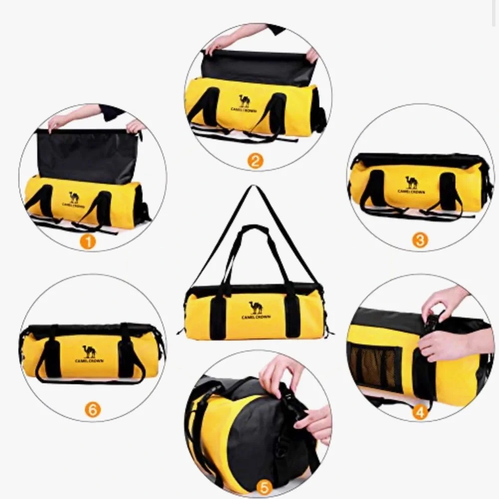 CAMEL CROWN Yellow WATERPROOF SPORTS BAG DUFFEL WEEKENDER 30L WSHOULDERSTRAP NWT